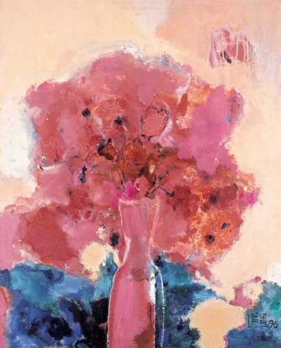 林菁菁 1996年作 紫红色调的瓶花